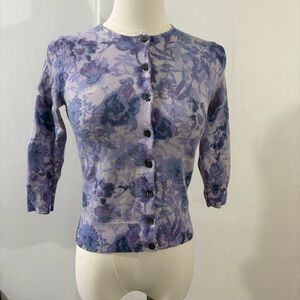 Purple Floral 3/4 Sleeve Button Front Cardigan Sz XS
